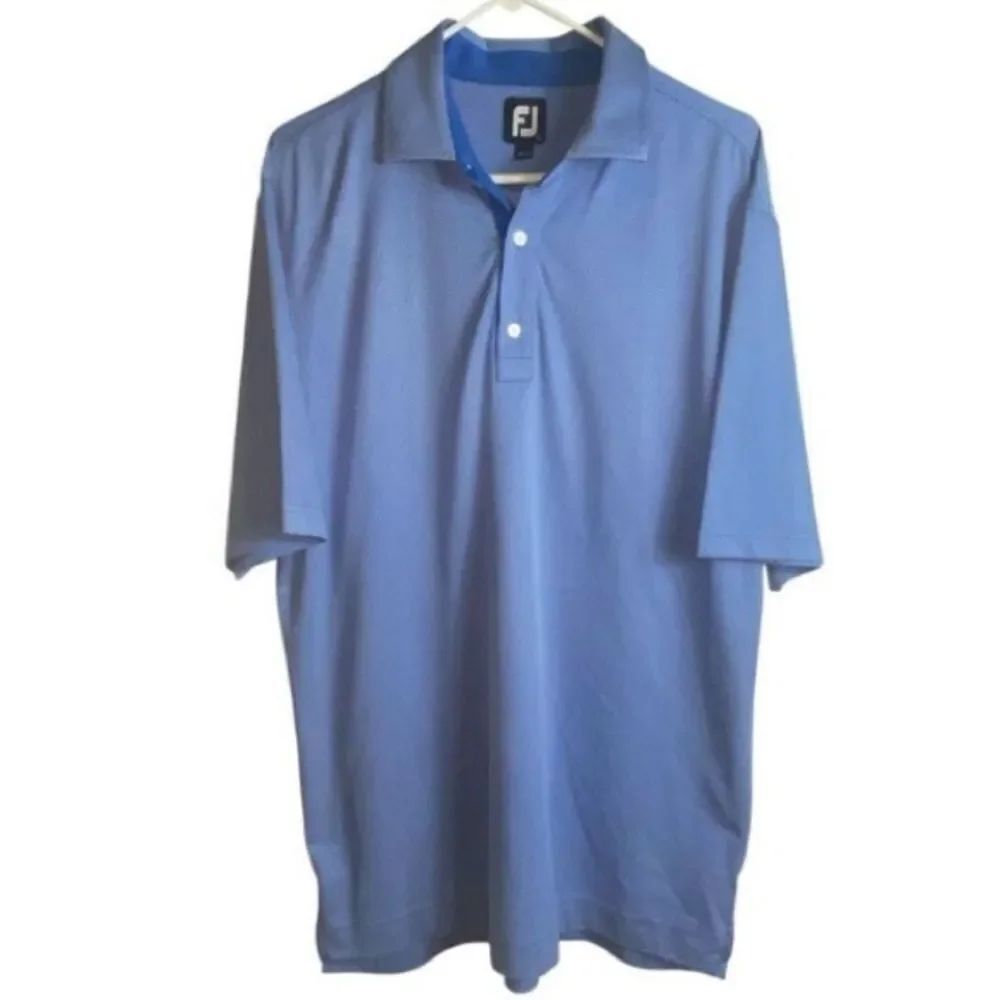 FJ FootJoy Golf Polo Blue Diamond Pattern Collared Shirt Men’s Sz Large